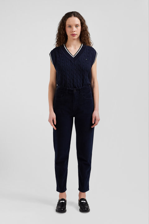 Relax navy cable-knit cotton V-neck sleeveless jumper - Image 1