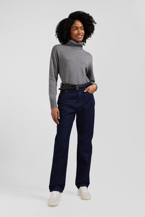 Regular navy blue cotton 5-pocket jeans - Image 3