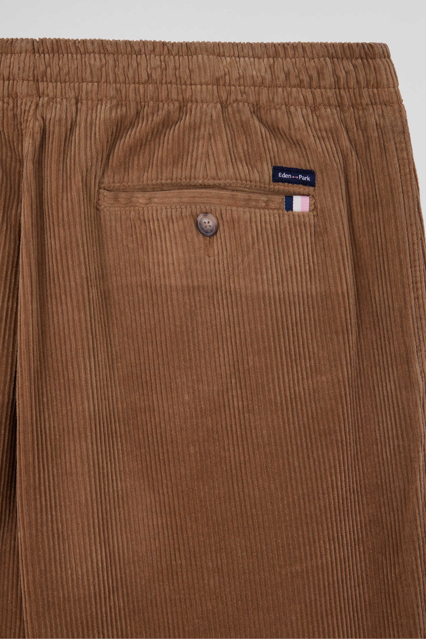 Elasticated-waist pants in hazelnut stretch cotton, Modern cut