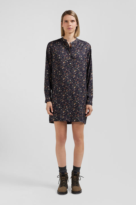 Black lyocell floral shirt dress - Image 1