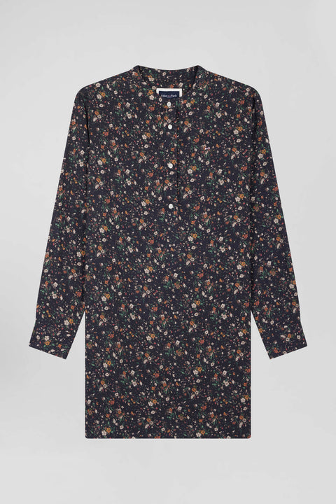Black lyocell floral shirt dress - Image 2