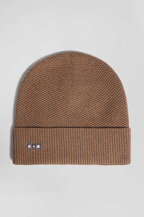 Plain hazelnut knitted cotton hat - Image 1