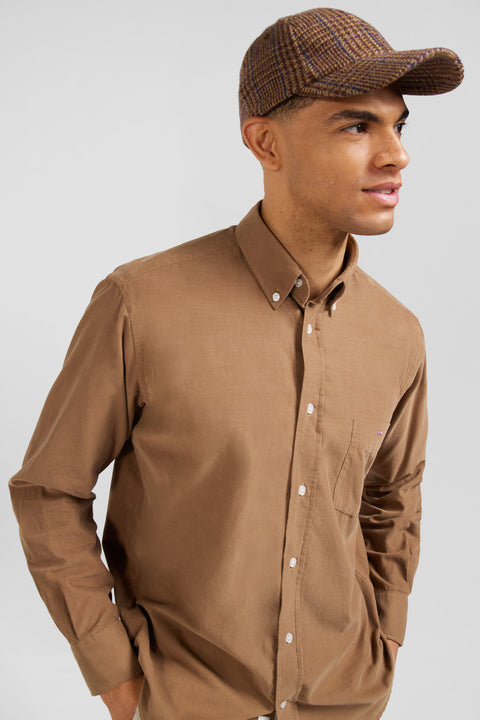 Plain hazelnut corduroy shirt Button-down collar and chest pocket Regular fit - Image 3