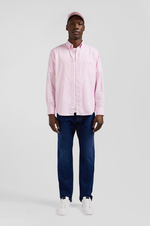 Plain pink corduroy shirt with button-down collar and regular-fit breast pocket - Image 1