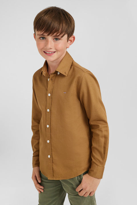 Plain hazelnut cotton oxford shirt Regular fit - Image 3