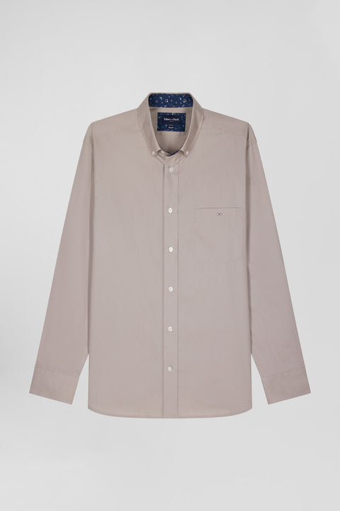 Regular grey cotton poplin shirt with button-down collar and printed elbow patches - Image 2