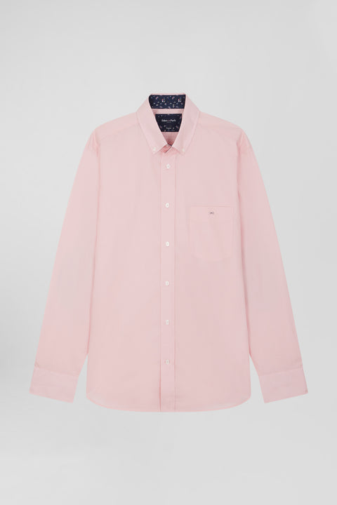 Regular pink cotton poplin shirt with button-down collar and printed elbow patches - Image 2