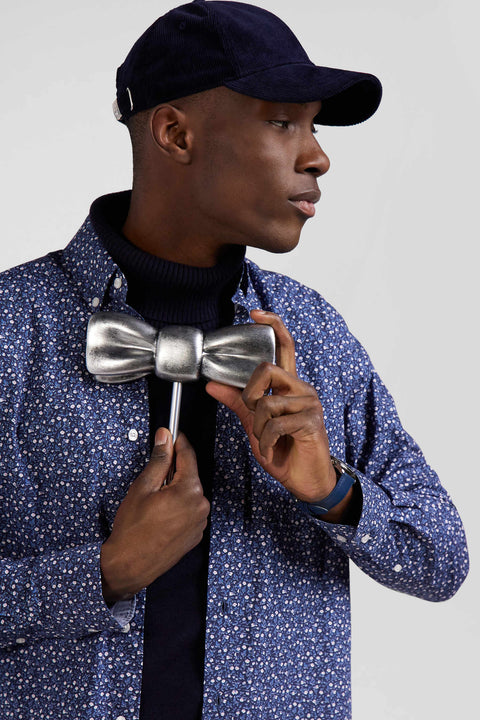 Regular indigo cotton shirt with microprint - Image 3