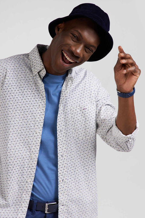 Regular ecru cotton poplin shirt with micro bow tie print - Image 3