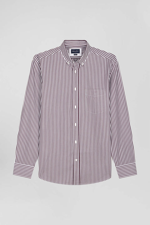 Burgundy striped cotton poplin shirt Regular fit - Image 2