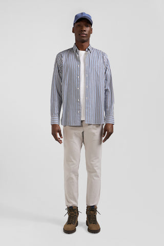 Regular dark blue striped cotton poplin shirt
