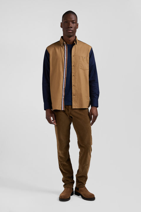 Two-tone cotton shirt pin dot hazelnut regular fit back embroidery - Image 1