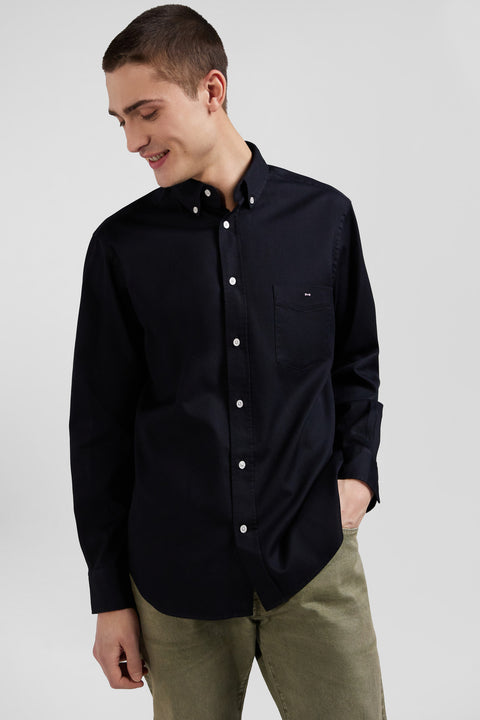 Regular plain black piqué cotton shirt - Image 3
