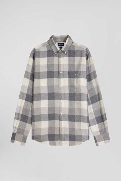 Regular mottled grey checked cotton shirt - Image 2