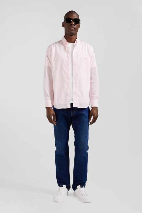 Regular pink striped cotton jacquard shirt - Image 1