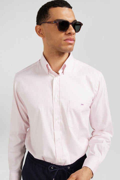 Regular pink cotton poplin shirt with baton stripes - Image 3
