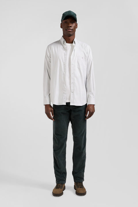 Regular green cotton poplin shirt with baton stripes - Image 1