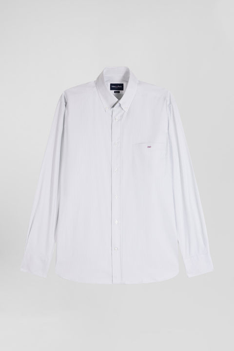 Regular green cotton poplin shirt with baton stripes - Image 2