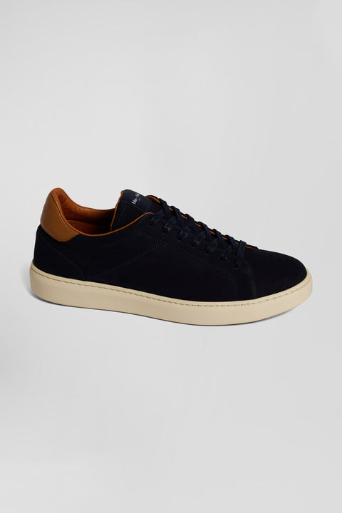Navy blue grained leather low-top sneakers - Image 1