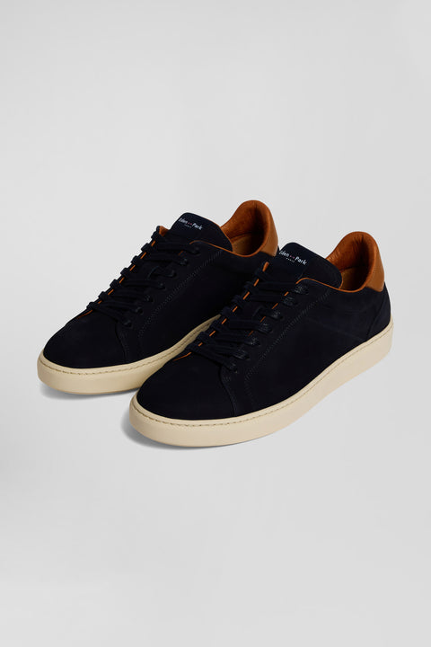 Navy blue grained leather low-top sneakers - Image 3
