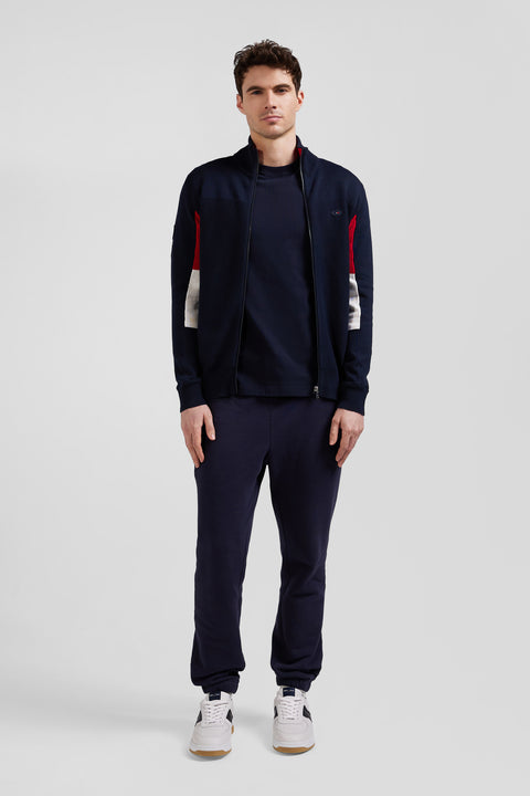 Regular XV de France navy blue cotton zipped cardigan with tricolour details - Image 1