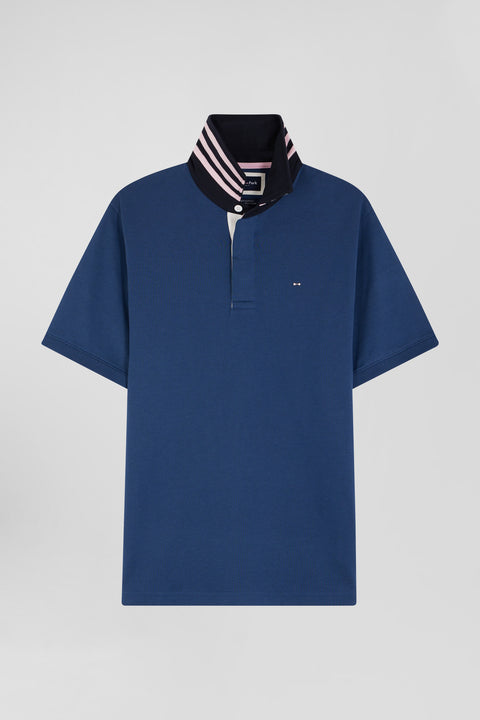 Regular dark blue cotton rugby shirt with contrasted collar - Image 1