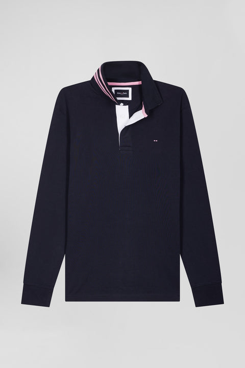 Regular navy blue long-sleeved Pima cotton rugby shirt - Image 2