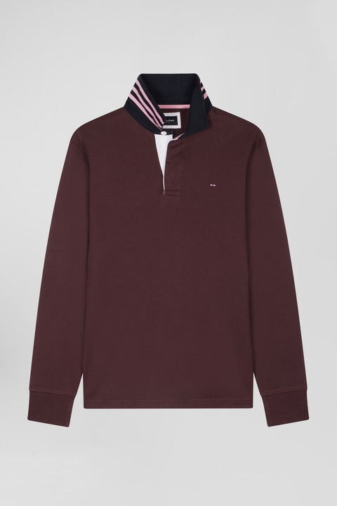 Regular burgundy long-sleeved Pima cotton rugby shirt - Image 2
