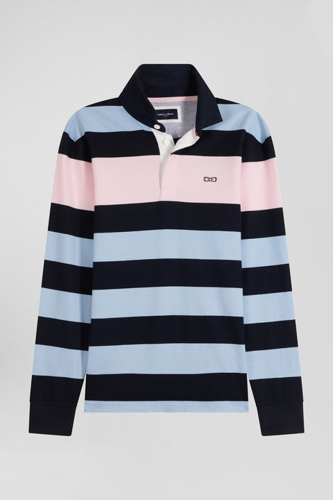 Regular sky blue long-sleeved striped cotton rugby shirt - Image 2