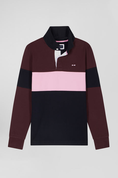 Regular grey long-sleeved colourblock cotton rugby shirt with back embroidery - Image 2