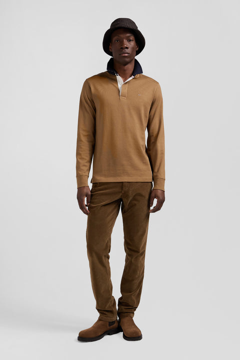 Long-sleeved jersey in hazelnut Pima cotton, regular fit - Image 1