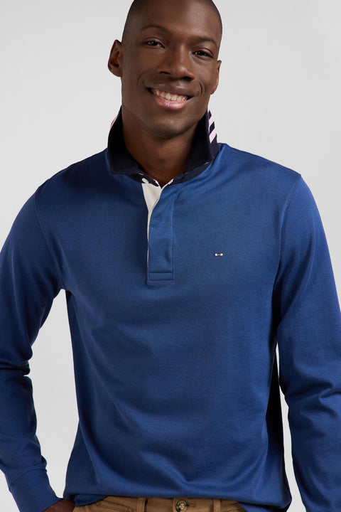 Regular dark blue long-sleeved Pima cotton rugby shirt - Image 3