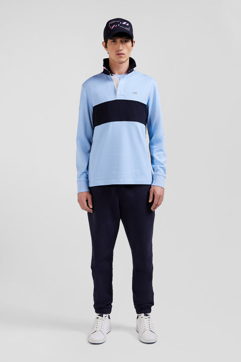 Regular sky blue long-sleeved cotton rugby shirt with sleeve N°10 embroidery - Image 1