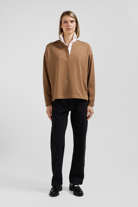 Relaxed fit long-sleeved jersey in hazelnut cotton - Image 1