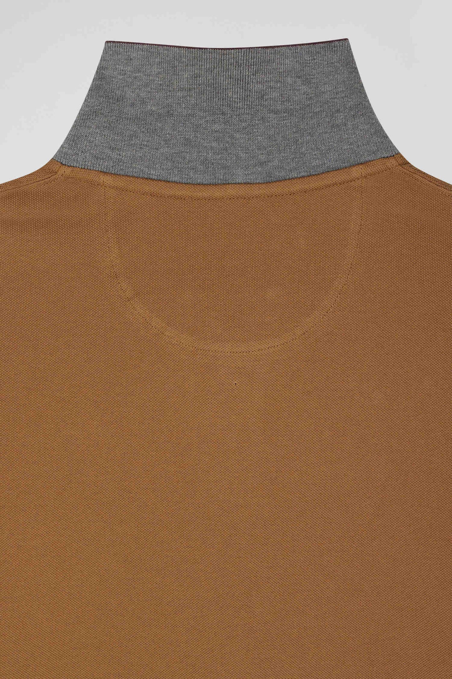 Long-sleeved polo shirt in two-tone cotton piqué with hazelnut jacquard collar Regular fit