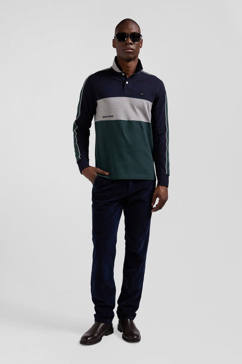 Regular green mottled short-sleeved cotton piqué polo shirt - Image 1