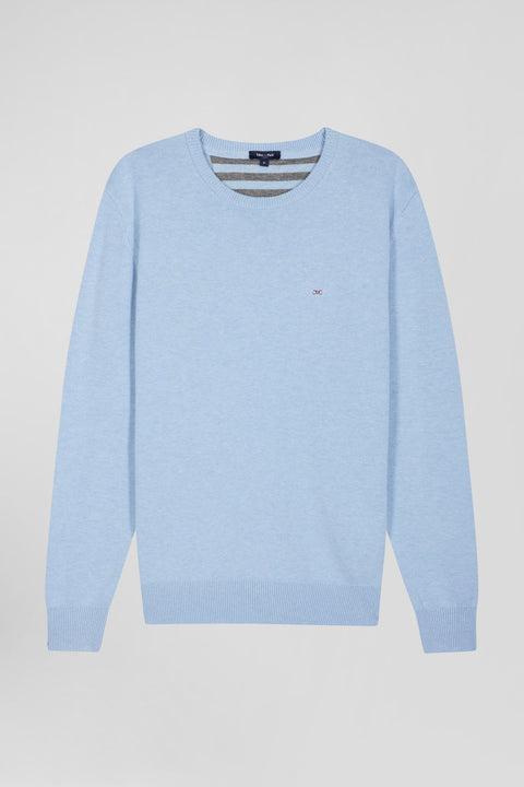 Regular sky blue wool and cotton crew neck jumper - Image 2