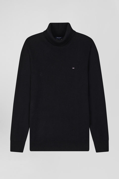 Regular black wool and cotton turtleneck jumper - Image 2