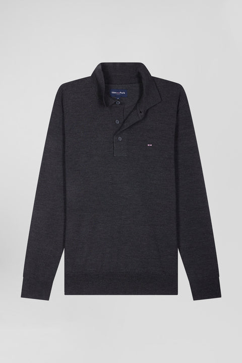 Regular anthracite grey wool jumper with rugby shirt collar - Image 2