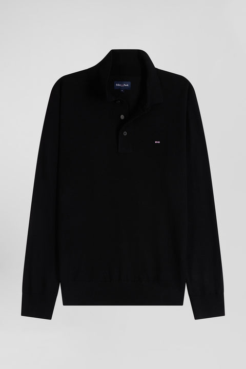 Regular black wool jumper with rugby shirt collar - Image 2