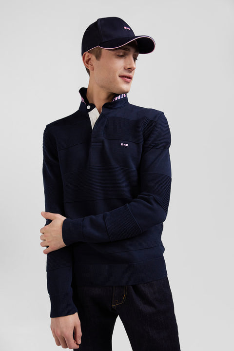 Regular navy blue cotton polo neck jumper - Image 3