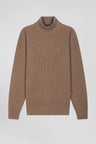 Regular brown wool and cotton high-neck jumper