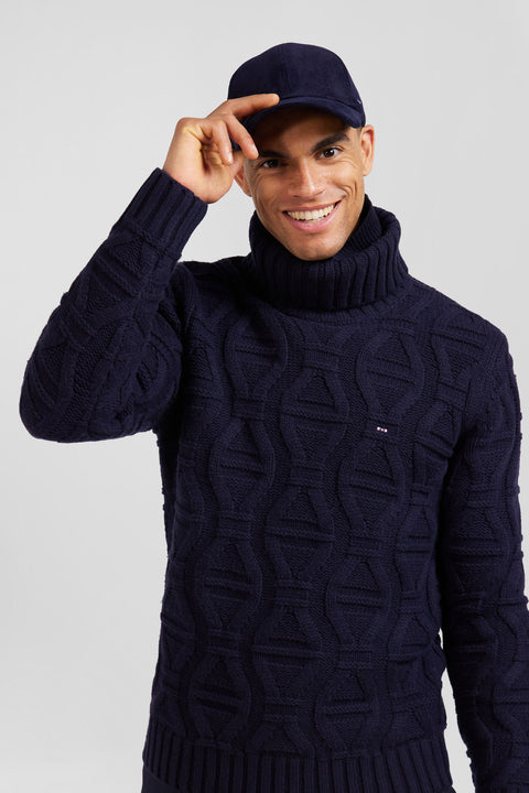 Regular navy blue virgin wool and recycled polyamide turtleneck jumper with 3D knitting - Image 3