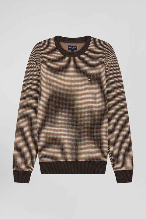 Regular brown wool and cotton crew neck jumper - Image 2