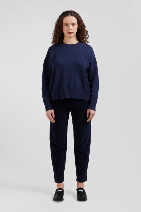 Relaxed navy wool and cotton crew neck jumper - Image 1