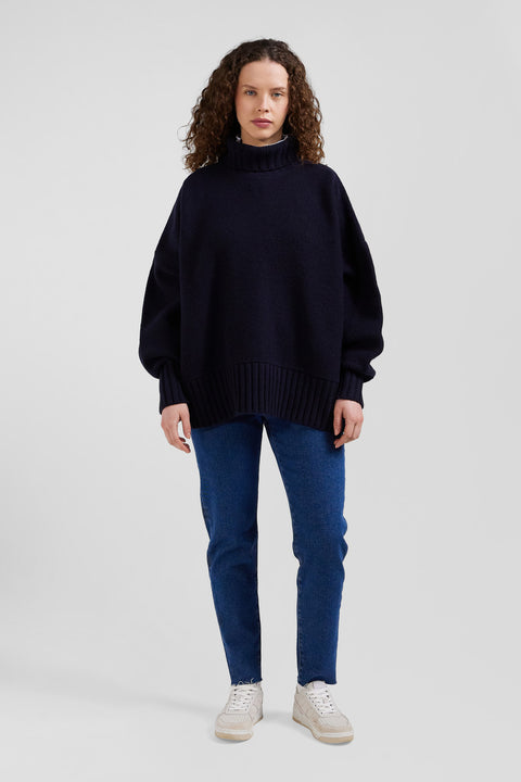 Oversize navy blue wool blend turtleneck jumper - Image 1