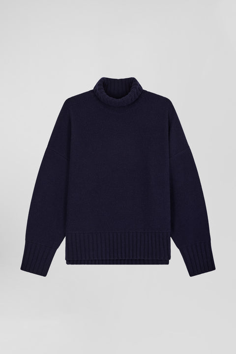Oversize navy blue wool blend turtleneck jumper - Image 2