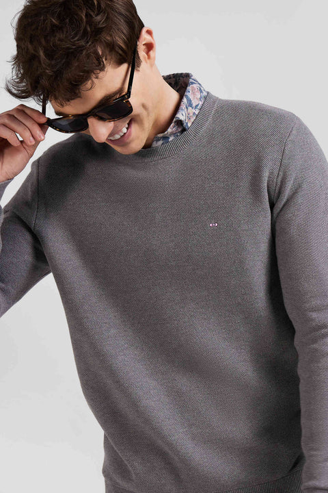 Regular grey cotton crew neck jumper - Image 3
