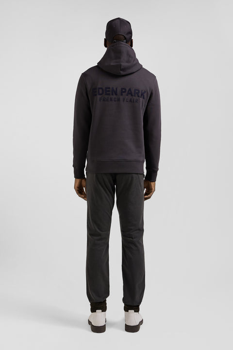 Regular brown brushed cotton fleece hoodie with Eden Park embroidery - Image 3