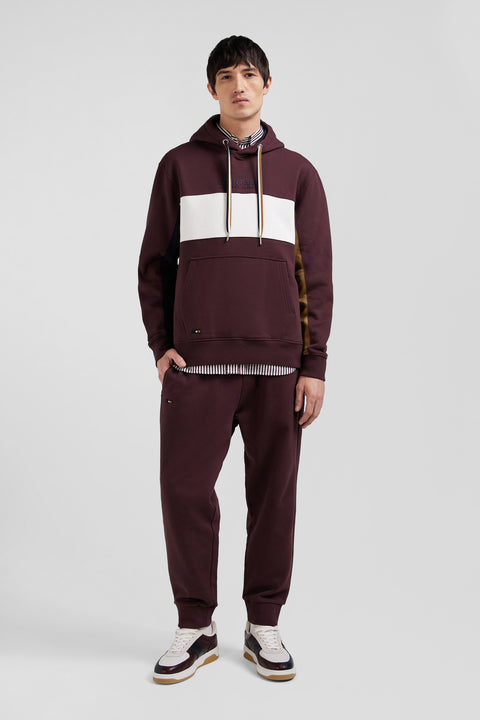 Relaxed burgundy colorblock cotton hoodie - Image 1